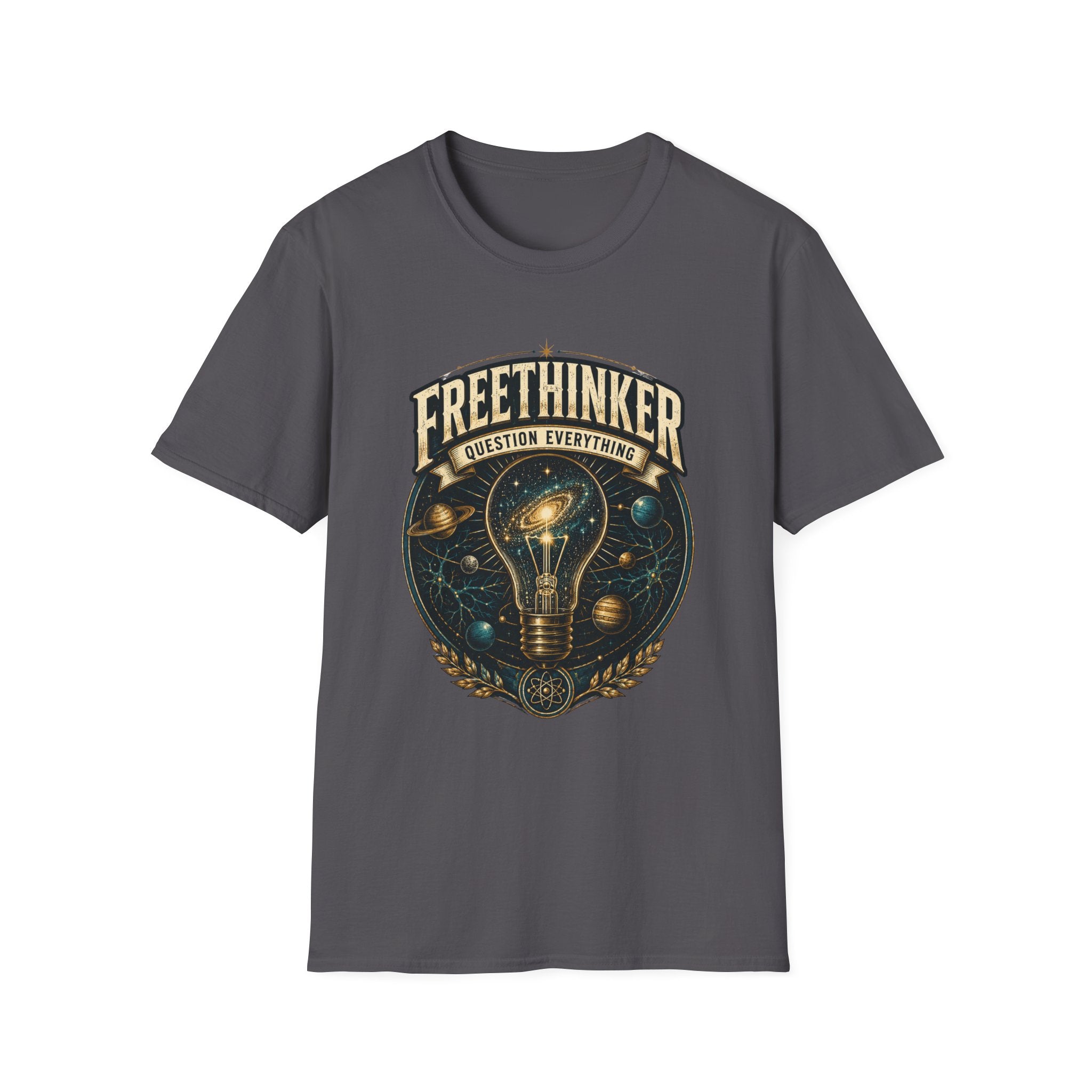 Freethinker Graphic T-Shirt — "Question Everything" Lightbulb Design