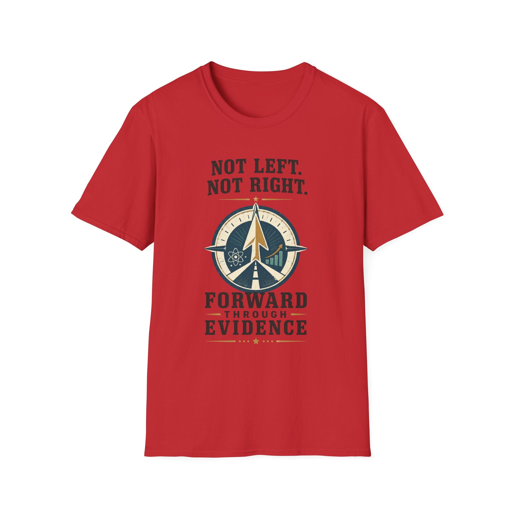 "Not Left. Not Right. Forward Through Evidence" Compass Graphic