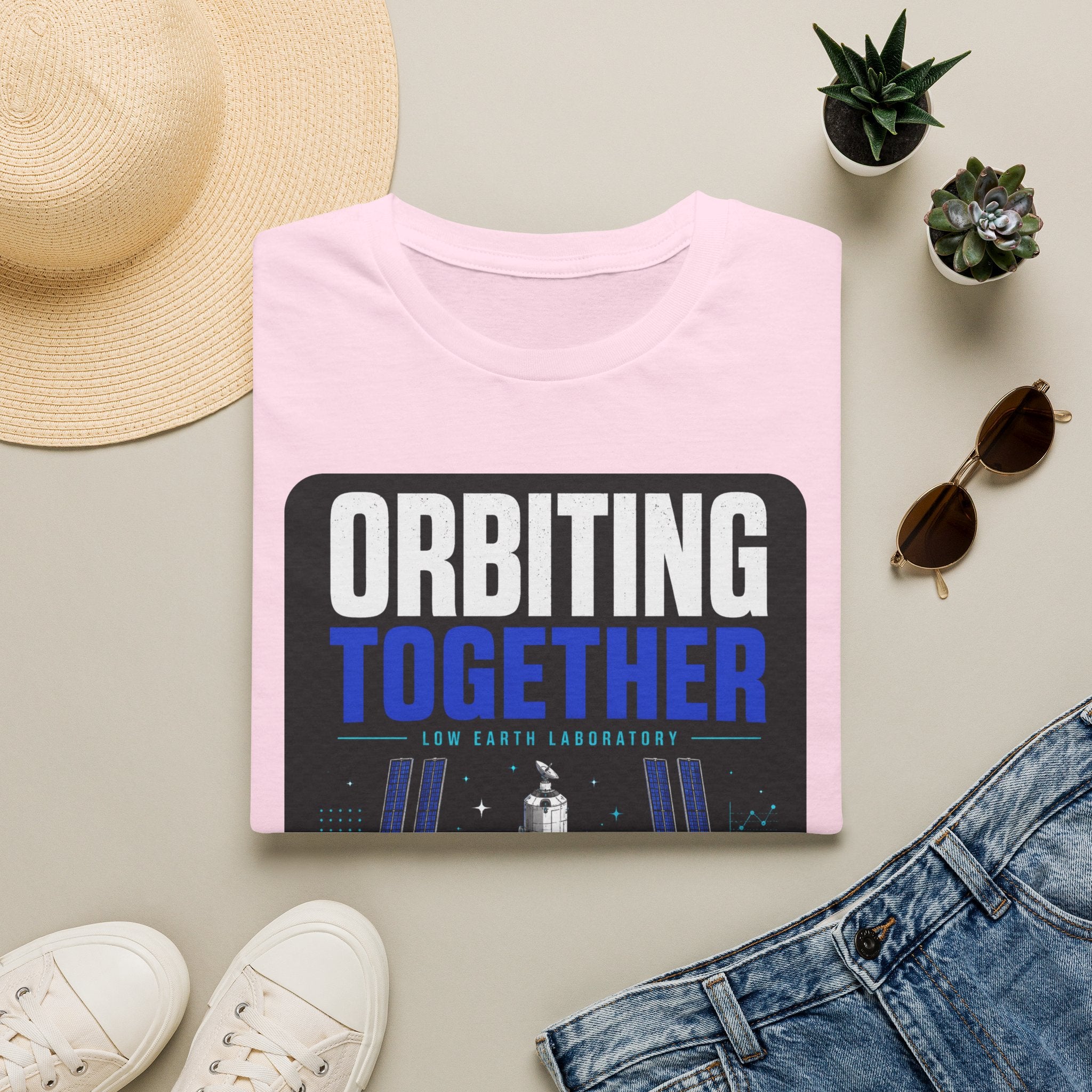 Orbiting Together T‑Shirt — Space Station Earth Graphic Tee