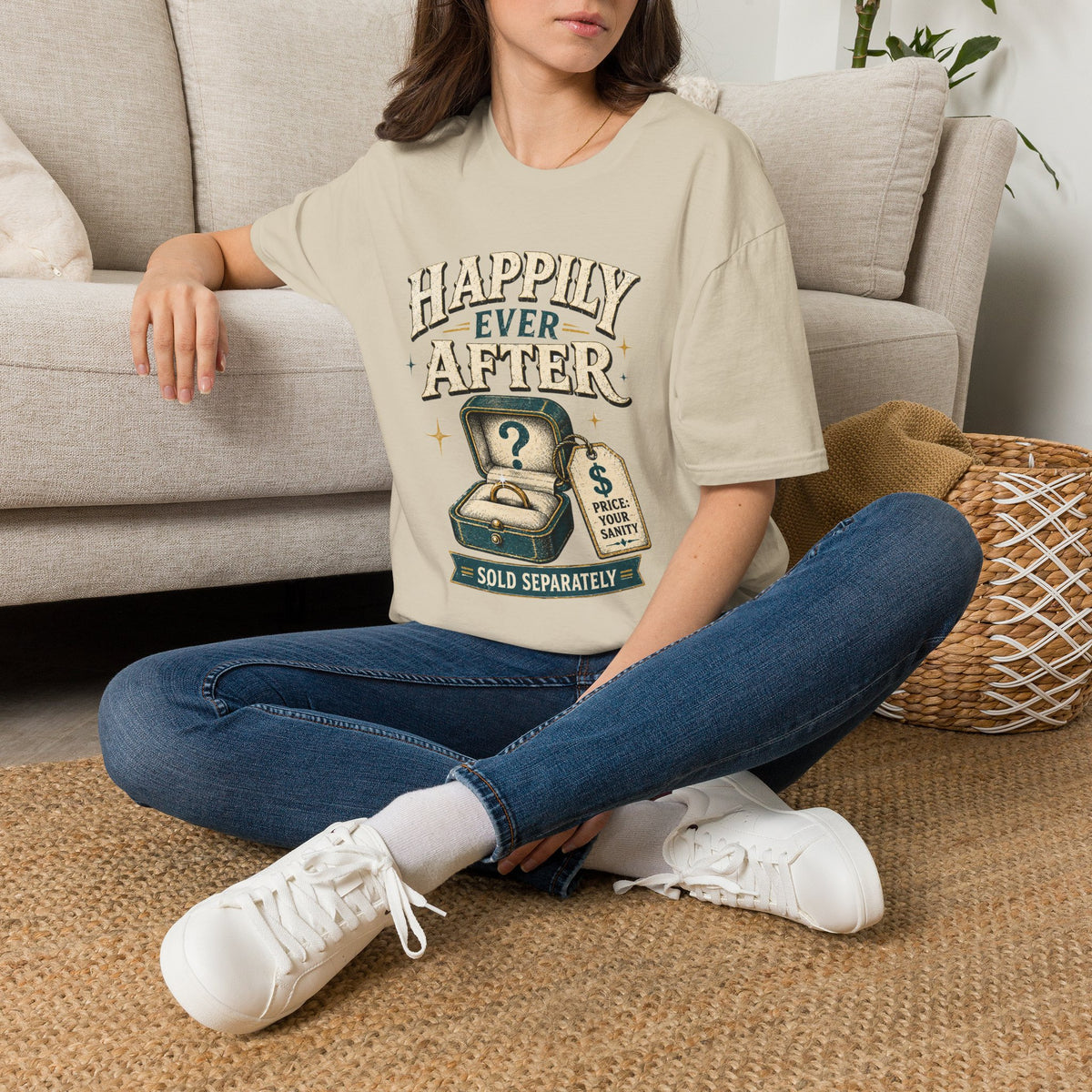 Happily Ever After T-Shirt — Funny Engagement/Marriage Proposal Tee (Ring Box, “Sold Separately” Design)