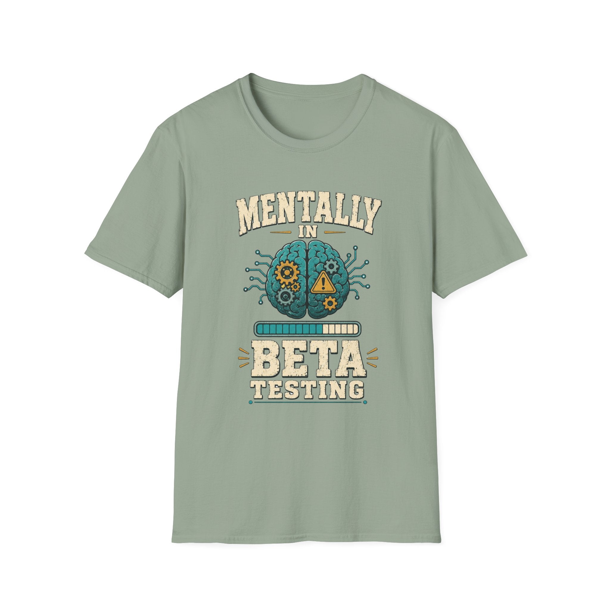 T-Shirt — "Mentally in Beta Testing" Retro Brain Graphic Tee