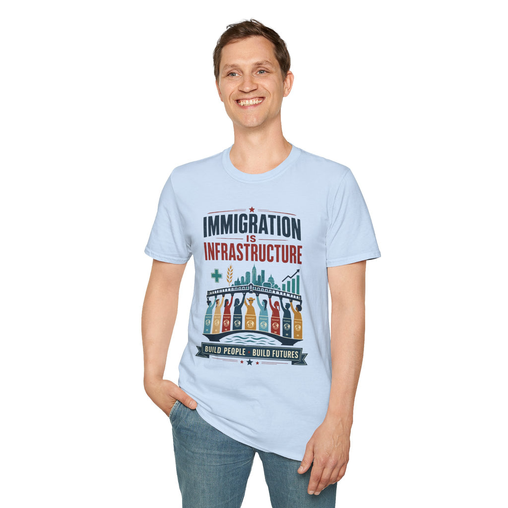Immigration Is Infrastructure T-Shirt — Pro-Immigrant Advocacy Tee (Build People, Build Futures)