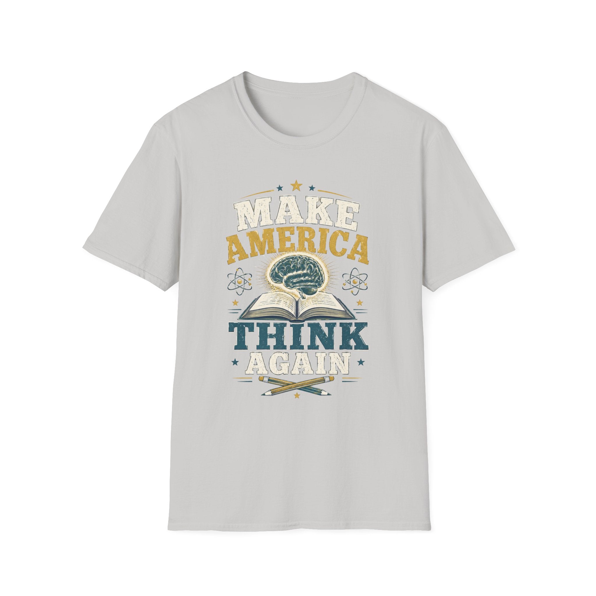 Make America Think Again T-Shirt — Retro Brain Graphic Tee