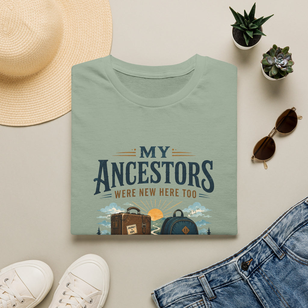 T-Shirt — "My Ancestors Were New Here Too" Vintage Travel Roots Tee