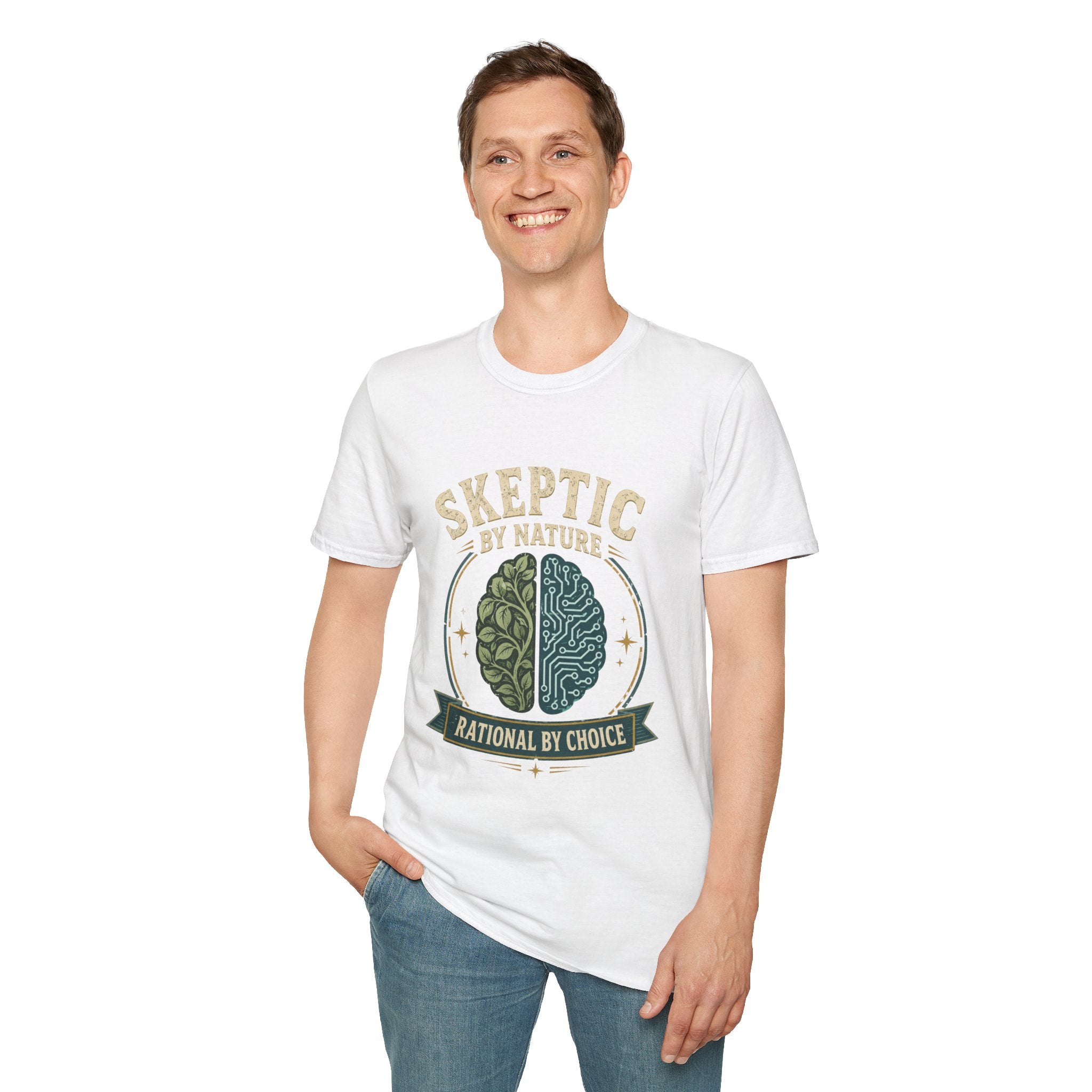 Skeptic by Nature T-Shirt — Brain Split Design ("Rational by Choice")