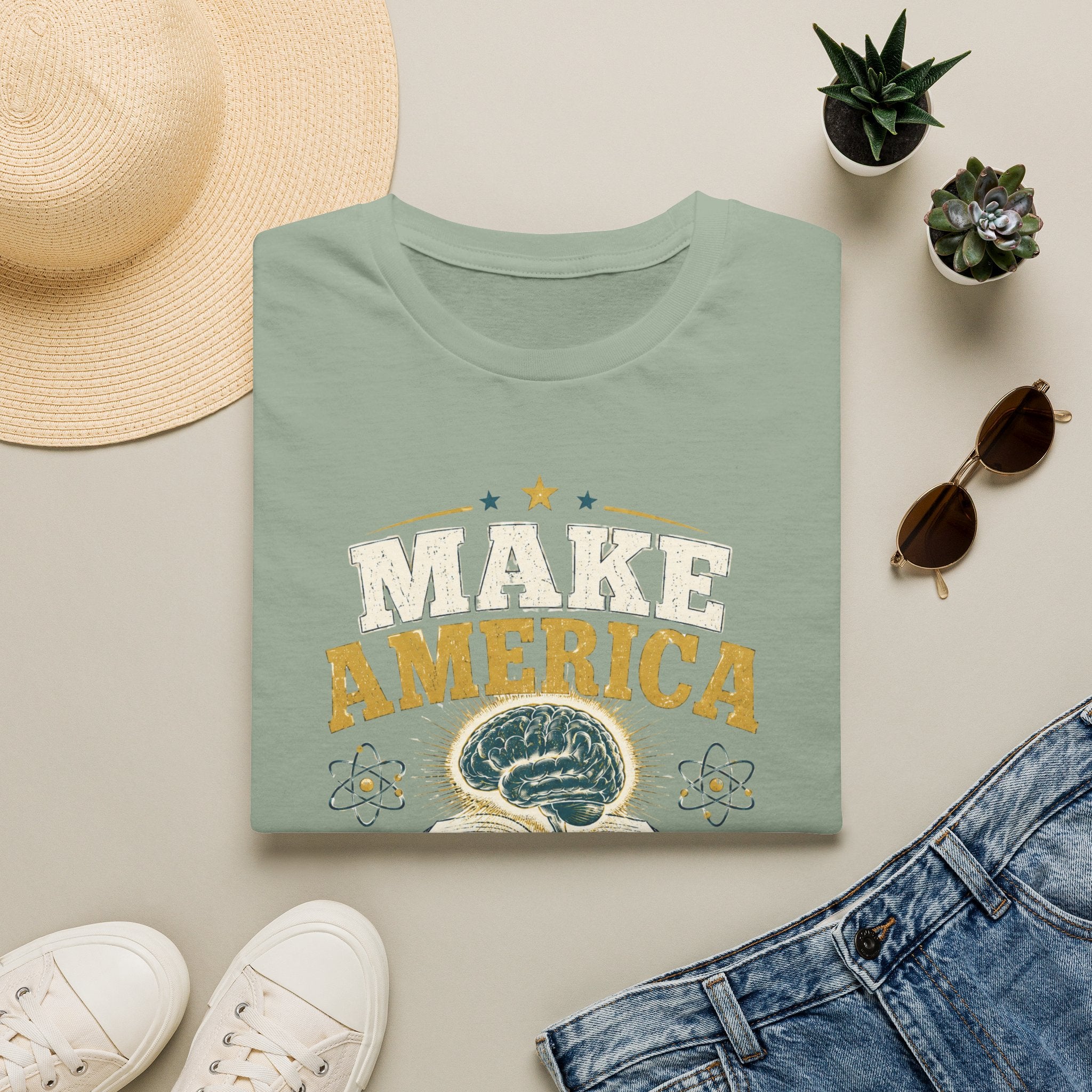 Make America Think Again T-Shirt — Retro Brain Graphic Tee