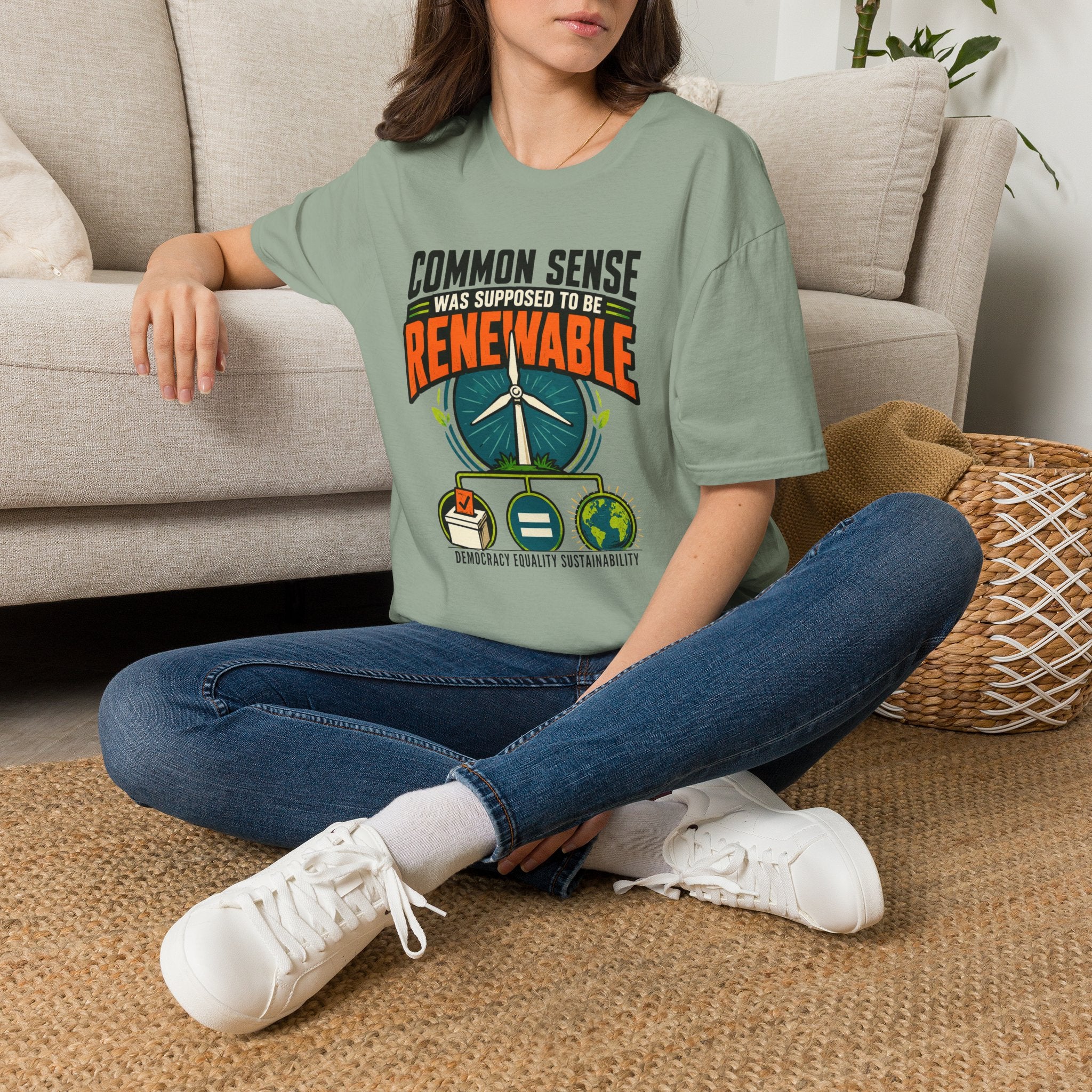 Renewable Energy T-Shirt — "Common Sense Was Supposed to Be Renewable" Eco Graphic Tee