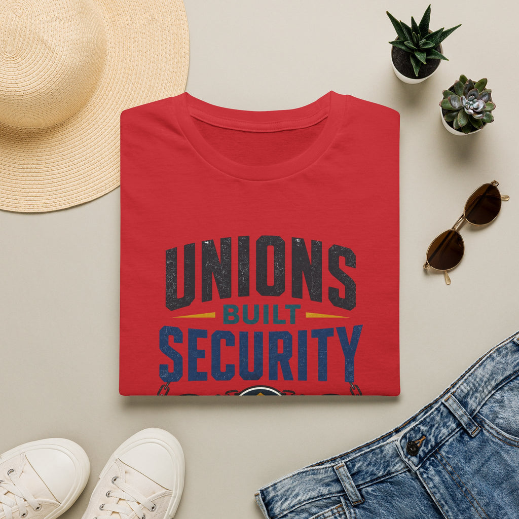 Unions Built Security T-Shirt — Labor Union Solidarity Shirt (Wages • Benefits • Dignity)