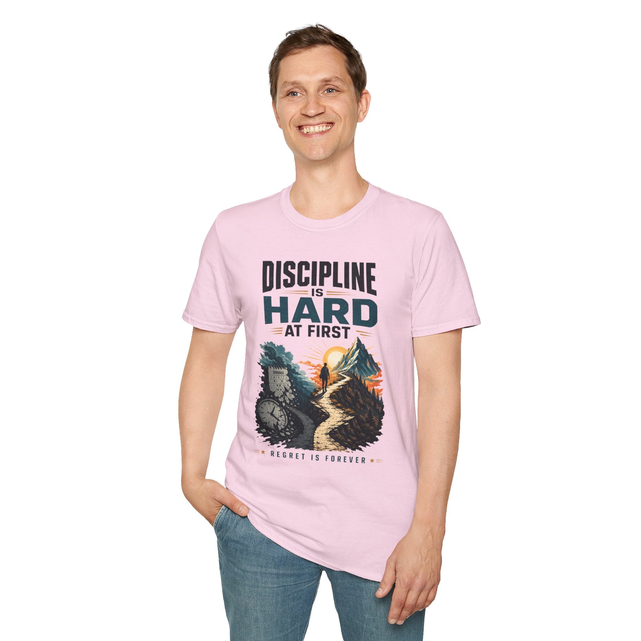 T-Shirt — "Discipline Is Hard at First" Motivational Graphic Tee