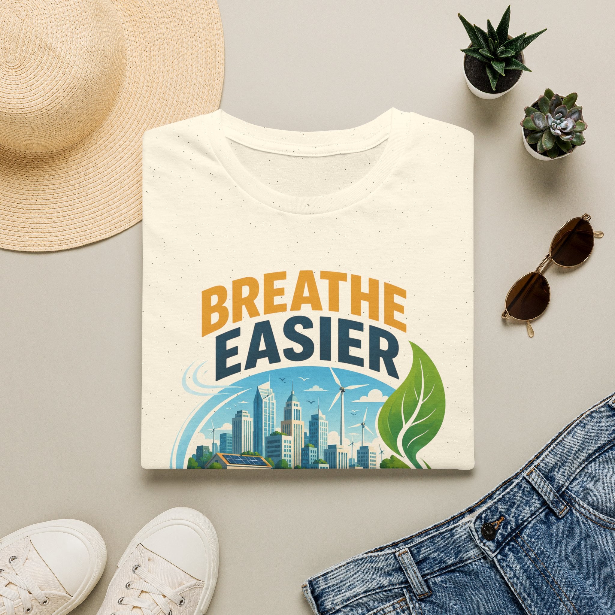 "Breathe Easier, Build Cleaner" Eco City Graphic