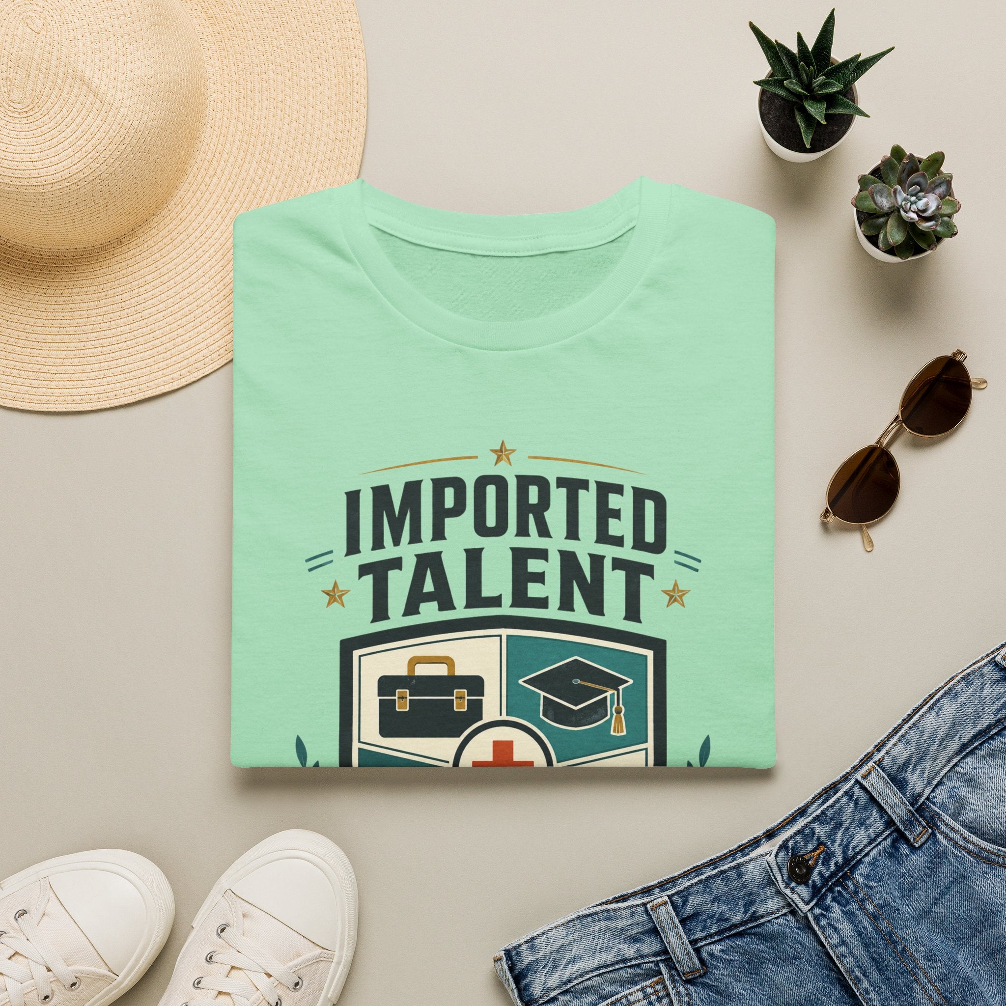 Imported Talent Crest T-Shirt — "Imported Talent, Domestic Strength" Graphic Tee