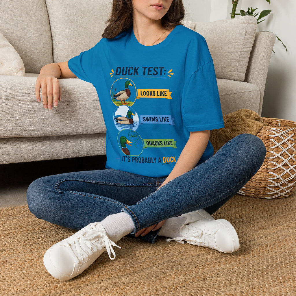 Duck Test T-Shirt — Funny “Looks Like, Swims Like, Quacks Like” Graphic Tee for Duck Lovers