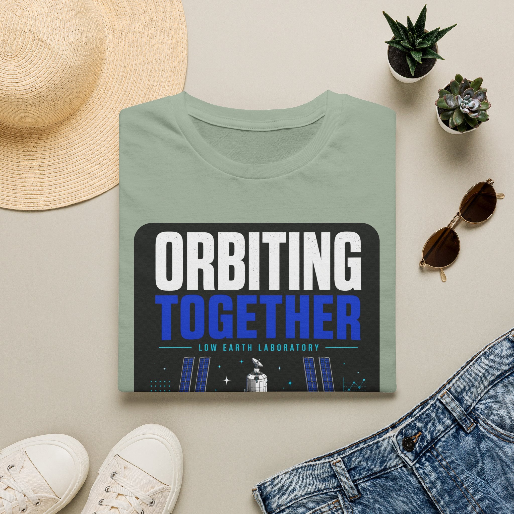 Orbiting Together T‑Shirt — Space Station Earth Graphic Tee