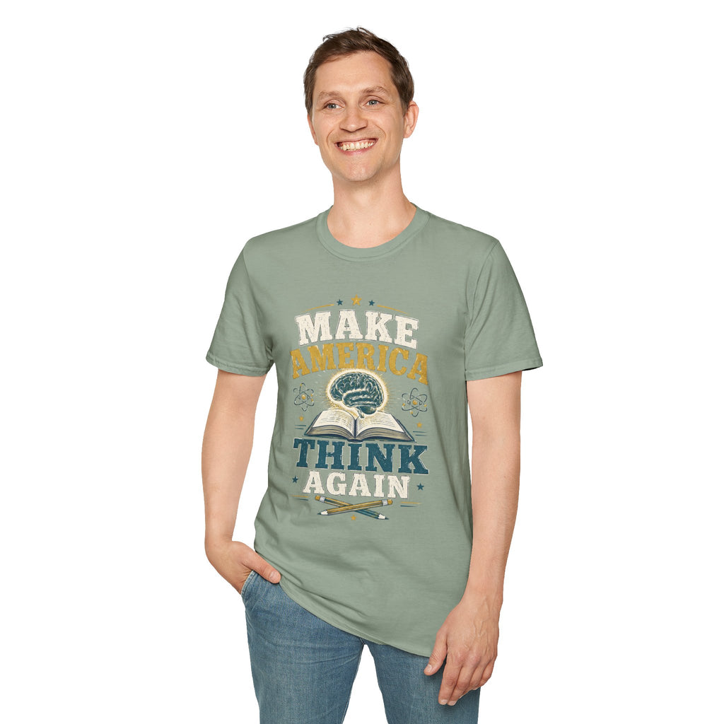 Make America Think Again T-Shirt — Retro Brain Graphic Tee