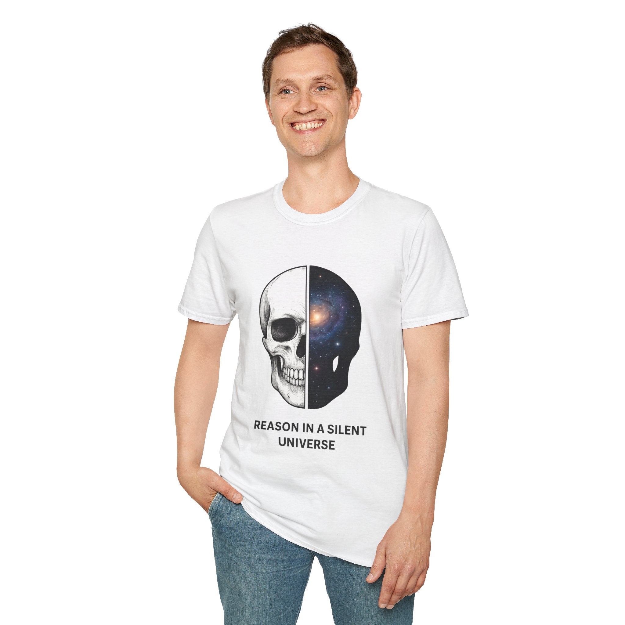 Skull & Galaxy T-Shirt — "Reason in a Silent Universe" Graphic Tee