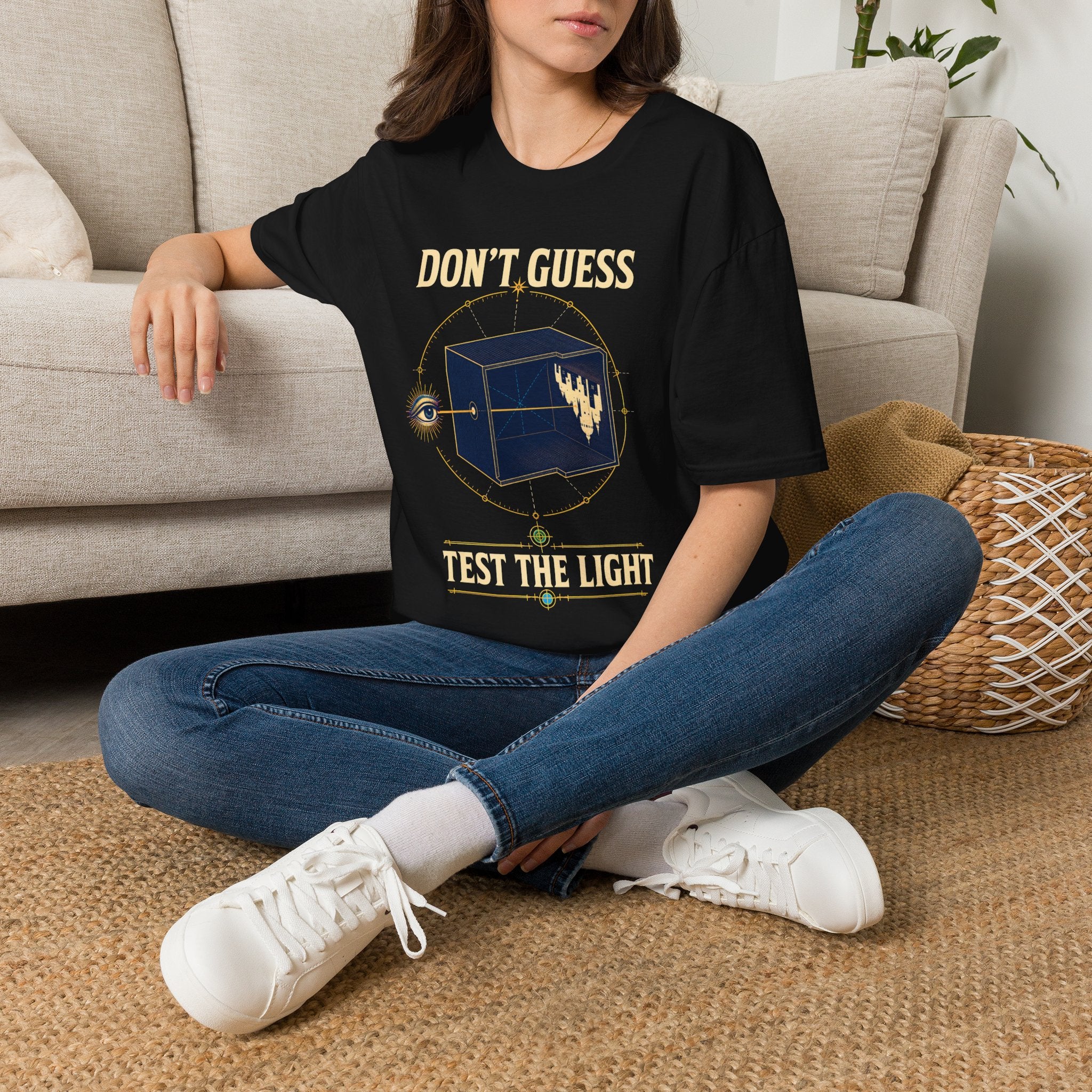 Don't Guess Box Graphic T-Shirt — 'Test the Light' Mystical Eye Tee