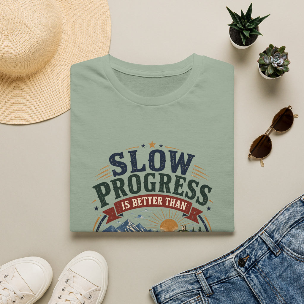Slow Progress Mountain Tee — "Slow Progress Is Better Than No Progress" Inspirational T-Shirt