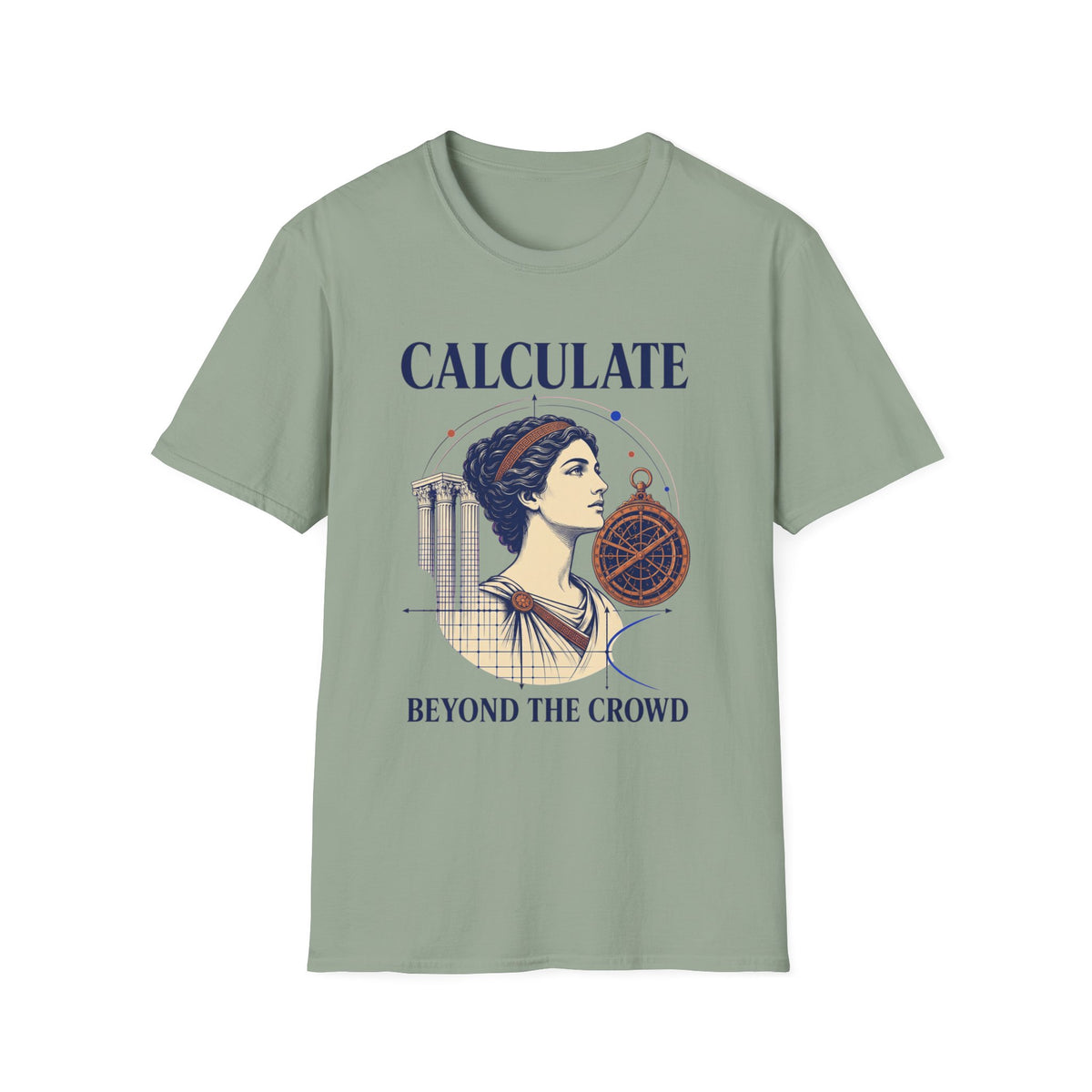 Calculate T-Shirt — Vintage Athena Compass Graphic Tee ("Calculate" & "Beyond the Crowd")