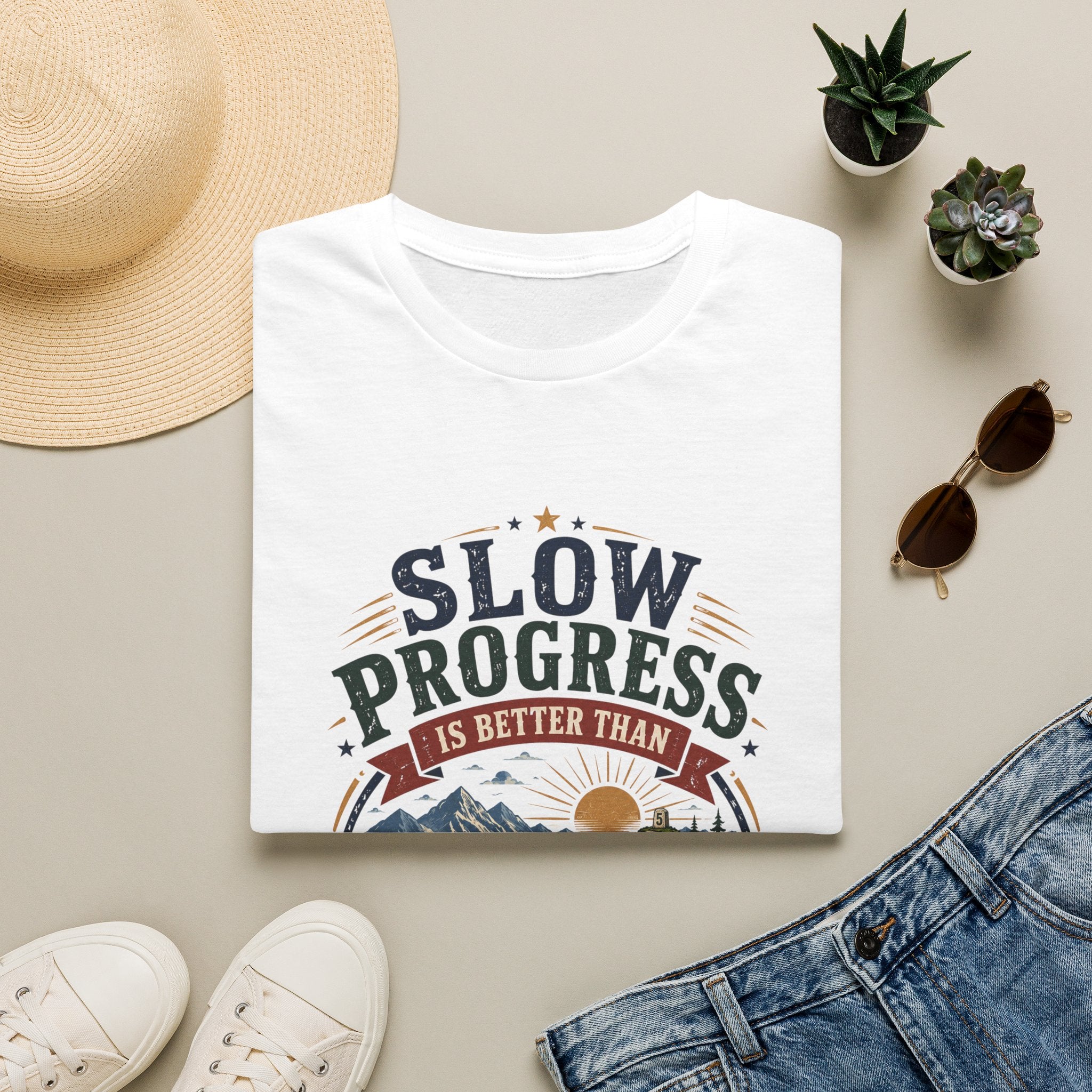 Slow Progress Mountain Tee — "Slow Progress Is Better Than No Progress" Inspirational T-Shirt