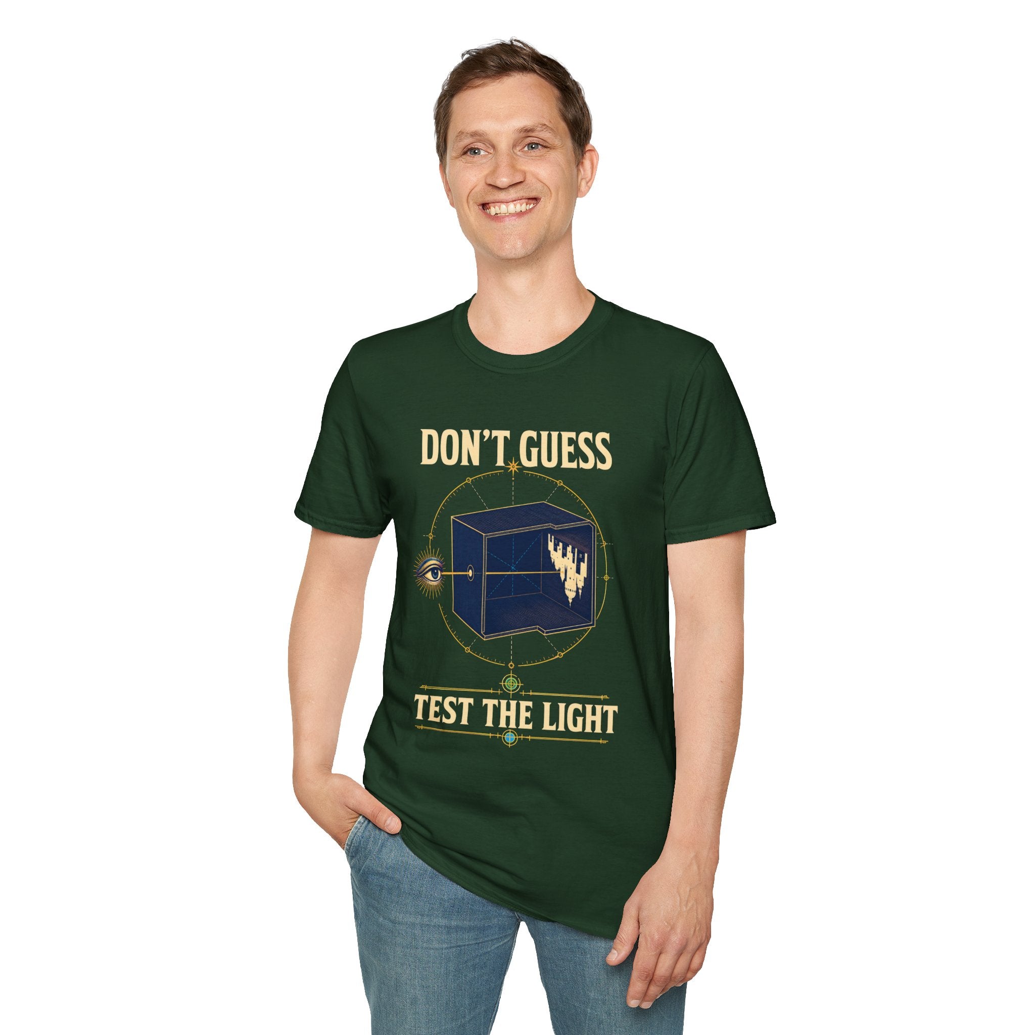 Don't Guess Box Graphic T-Shirt — 'Test the Light' Mystical Eye Tee